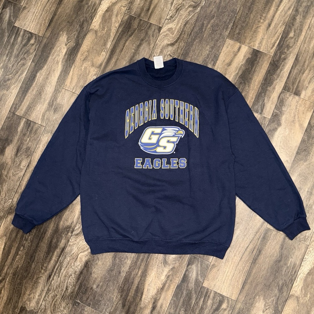 Georgia Southern Fleece Pullover Crewneck Sweatshirt Men's Large Jerzees Navy